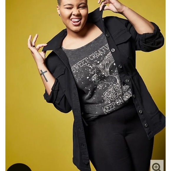 Torrid X Lovesick Black Wash Twill Anorak with Skull Sequin Detail NEW - Picture 4 of 10